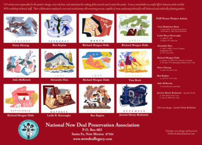 National New Deal Preservation Association 2017 calendar - repurposed 1939 WPA Federal Art Project calendar originally created in 1938 by the NYC Poster Division of the FAP